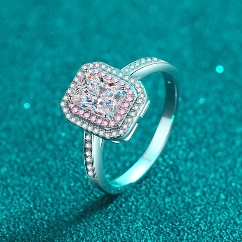 Bague en Argent Sterling 925 Moissanite 1 Carat Taille Émeraude Double Halo pour Femme Bijoux de Luxe en Zirconia Strass Cadeau