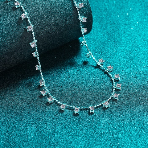 Collana in Argento Sterling S925 Con Moissanite per Donna Ciel Étoilé Nappa Catena Clavicola Elegante Gioielli da Collo Brillanti Regalo