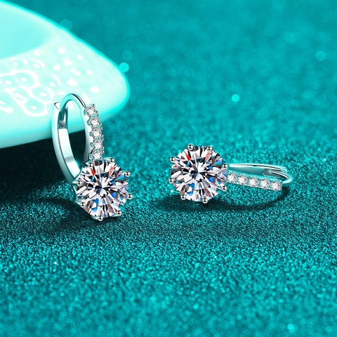 Orecchini a Cerchio in Argento Sterling S925 Con Moissanite e Zirconia a Taglio Rotondo Gioielli Raffinati da Donna Regalo di Nozze