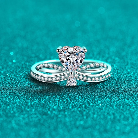 Anello in Argento Sterling 925 con Moissanite a Cuore per Donna Design a Fiocco Infinito Zirconia Scintillante Gioiello da Sposa