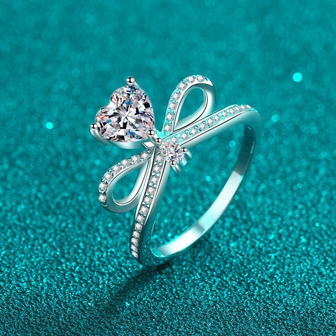 Anello in Argento Sterling 925 con Moissanite a Cuore per Donna Design a Fiocco Infinito Zirconia Scintillante Gioiello da Sposa