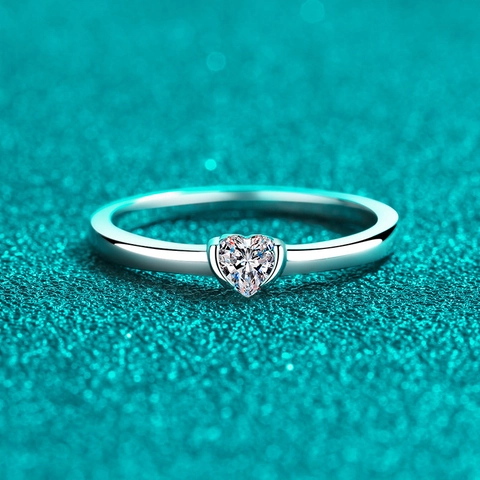 Anillo de Plata de Ley S925 con Moissanita en Forma de Corazón para Mujer Engaste en Bisel Joyería Diaria Anillo Regalo