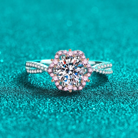 Luxus S925 Sterlingsilber Pflaumenblüte Ring Mit 1ct Moissanit Rosa Strass Elegant Mode Blume Fingerring Für Damen Schmuck