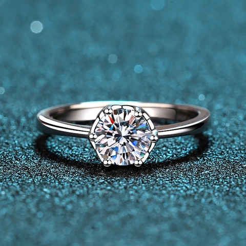 925 Sterling Zilveren Ring Voor Vrouwen Briljant Geslepen Moissaniet Zes-Klauw Kroon Ring Bruiloft Sieraden
