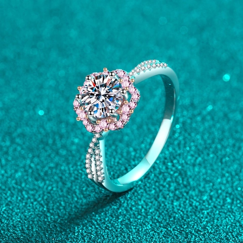 Luxus S925 Sterlingsilber Pflaumenblüte Ring Mit 1ct Moissanit Rosa Strass Elegant Mode Blume Fingerring Für Damen Schmuck