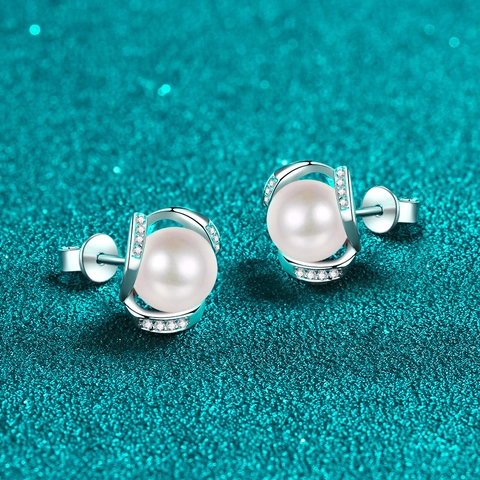 925 Sterling Zilver Moissaniet Zoetwaterparel Oorknopjes Voor Vrouwen Bloemblad Ingelegde Elegante Fijne Sieraden Cadeau
