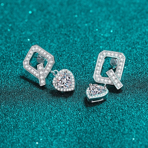 S925 Sterling Zilveren Moissaniet Hart Oorknopjes Voor Vrouwen Q Letter Geometrische Sierlijke Oorbellen Sieraden Bruiloft Cadeau