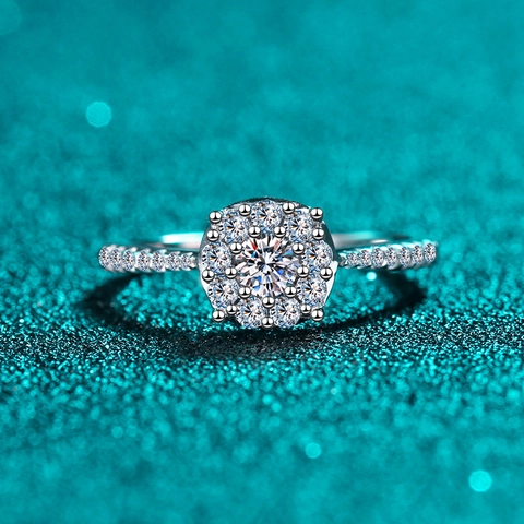925 Sterling Silver Moissanite Ring For Women Luxurious Halo Camellia Design Electroplated Inlaid Ring Jewelry For Wedding Gift