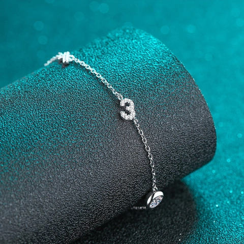 Bracciale in Argento Sterling S925 Con Moissanite per Donna Elegante Bracciale Con Ciondoli Numero 1314 Catena Regolabile Gioielli Regalo