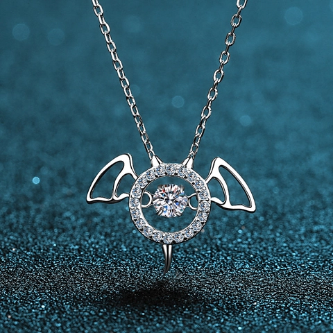S925 Sterling Silver Dancing Moissanite Bat Pendant Necklace Little Devil Wings Rhinestone Fashion Clavicle Chain Jewelry For Women