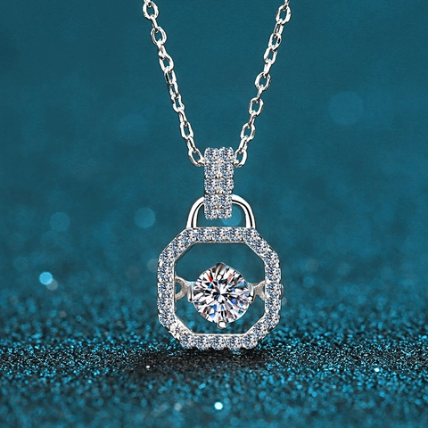Κολιέ Μενταγιόν από Ασήμι 925 Moissanite Dancing Stone για Γυναίκες Κομψό Οκτάγωνο Γεωμετρικό Κόσμημα με Στρας Δώρο