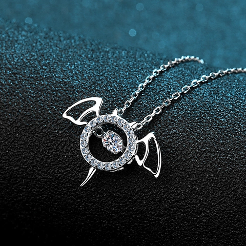 S925 Sterling Silver Dancing Moissanite Bat Pendant Necklace Little Devil Wings Rhinestone Fashion Clavicle Chain Jewelry For Women