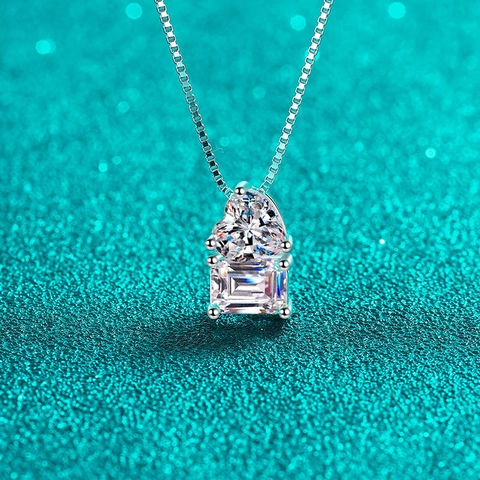 925 Sterling Zilver Moissaniet Zirconia Hanger Halsketting Voor Dames Smaragd Slijpvorm Hart Geometrische Box Ketting