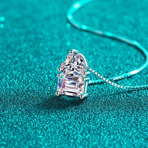 925 Sterling Zilver Moissaniet Zirconia Hanger Halsketting Voor Dames Smaragd Slijpvorm Hart Geometrische Box Ketting