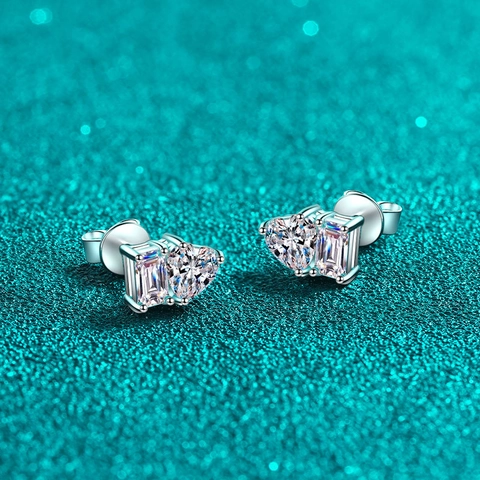 S925 Sterling Silver Moissanite Zirconia Stud Earrings For Women Minimalist Heart Emerald Radiant Cut Princess Style Jewelry