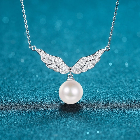 925 Sterling Zilver Engerenvleugels Halsketting Met Moissaniet en Zoetwaterparel Elegante Mode Sieraden Cadeau Voor Dames