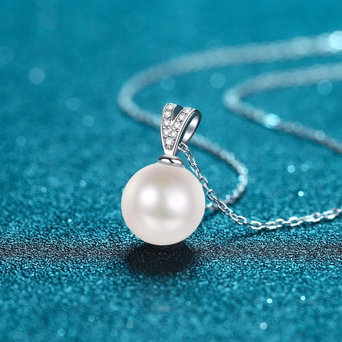 Collar de Plata de Ley S925 Con Moissanita y Perla de Agua Dulce para Mujer Colgante en V Joyería de Moda Regalo