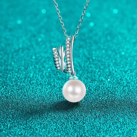 Collana in Argento Sterling 925 Moissanite Perla d'Acqua Dolce Elegante Ciondolo a Cerchio Catena Per Donna Matrimonio Gioielli