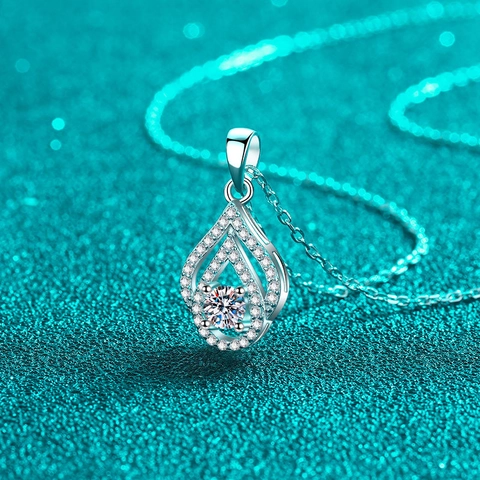 925 Sterlingsilber Wassertropfen Anhänger Halskette Für Damen Minimalistische Hohle Moissanit Zirkonia Schlüsselbein Kette Schmuck Geschenk