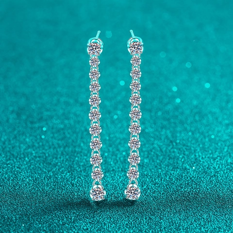 925 Sterling Silver Moissanite Tassel Drop Earrings For Women Elegant Linear Full Stone Jewelry For Wedding Party Gift