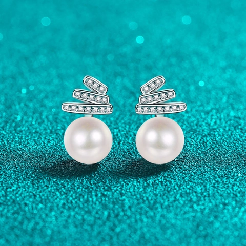 Pendientes de Botón de Plata de Ley 925 Con Perla de Agua Dulce Redonda y Moissanita para Mujer Joyería de Lujo Regalo