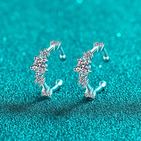 S925 Sterling Silver Moissanite Ear Cuff For Women Minimalist Chic Non-Piercing Cartilage Earrings C-Shaped Ear Clip