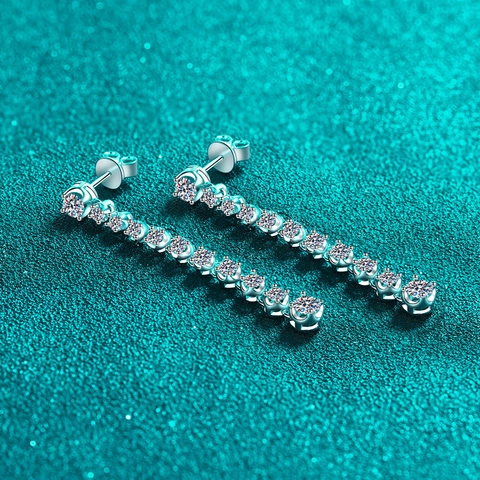 925 Sterling Silver Moissanite Tassel Drop Earrings For Women Elegant Linear Full Stone Jewelry For Wedding Party Gift