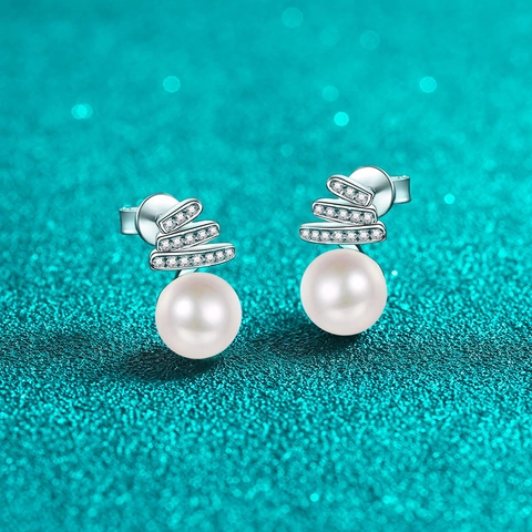 Pendientes de Botón de Plata de Ley 925 Con Perla de Agua Dulce Redonda y Moissanita para Mujer Joyería de Lujo Regalo