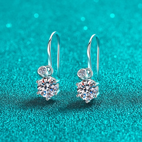Orecchini a Bottone in Argento Sterling 925 Con Moissanite per Donna Classici Sei Griffe Taglio Brillante Rotondo Gioielli di Lusso