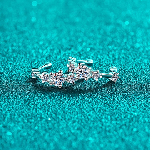 S925 Sterling Silver Moissanite Ear Cuff For Women Minimalist Chic Non-Piercing Cartilage Earrings C-Shaped Ear Clip