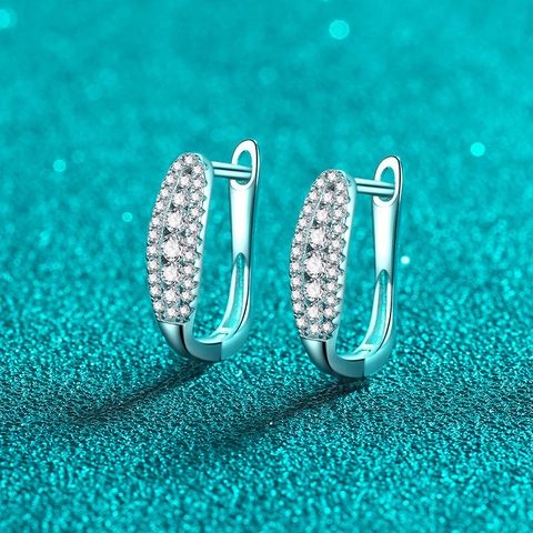 Pendientes de Aro Huggie de Plata de Ley 925 Moissanita para Mujer Minimalista Pavé Hebilla de Oreja Geométrica en Forma de U Joyería Regalo