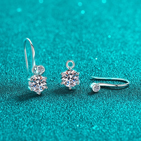 Orecchini a Bottone in Argento Sterling 925 Con Moissanite per Donna Classici Sei Griffe Taglio Brillante Rotondo Gioielli di Lusso