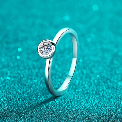 925 Sterling Silver Moissanite Solitaire Ring For Women Bezel Setting Heart Cutout Bubble Ring Fine Jewelry Fashion Gift