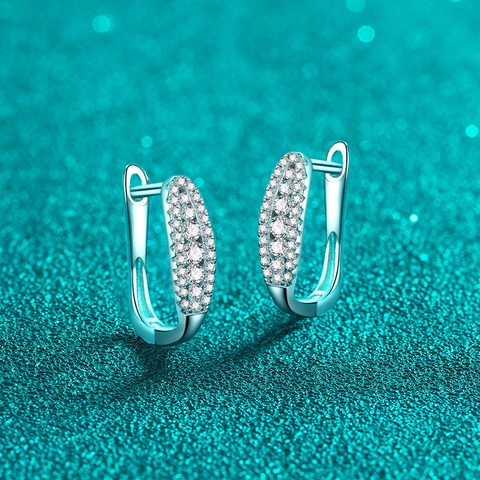 Pendientes de Aro Huggie de Plata de Ley 925 Moissanita para Mujer Minimalista Pavé Hebilla de Oreja Geométrica en Forma de U Joyería Regalo