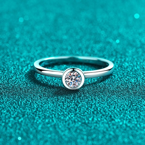 925 Sterling Silver Moissanite Solitaire Ring For Women Bezel Setting Heart Cutout Bubble Ring Fine Jewelry Fashion Gift