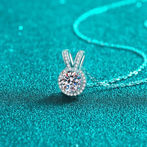 Collar de Plata de Ley 925 Moissanita Circonia Colgante Oreja de Conejo Minimalista Diario Elegante Joyería para Mujeres