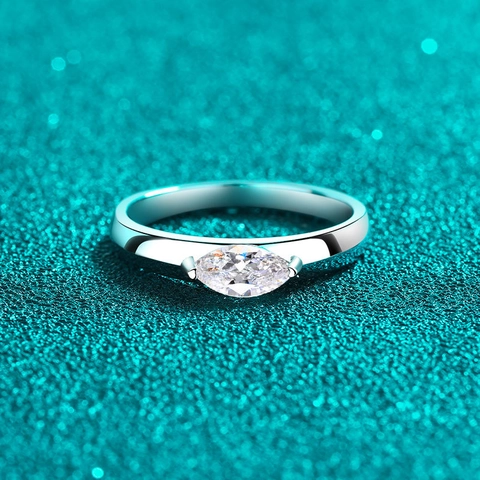 Bague en Argent Sterling 925 Taille Marquise Moissanite pour Femmes Design Minimaliste Zirconia Engagement Mariage Bijoux Bague