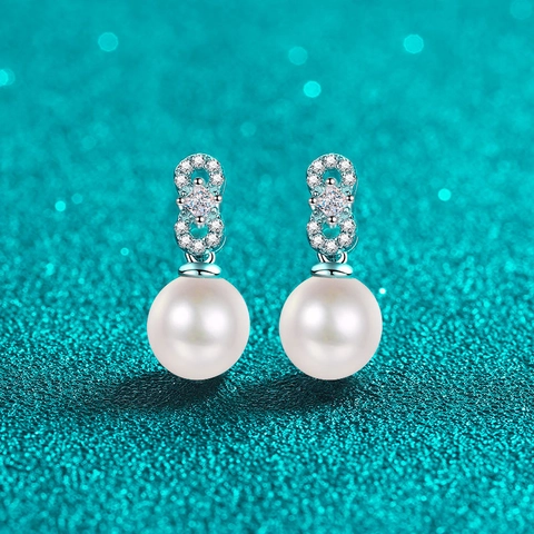 925 Sterling Silver Moissanite Freshwater Pearl Stud Earrings For Women Infinity Symbol Infinity Drop Earrings Fashion Jewelry Gift