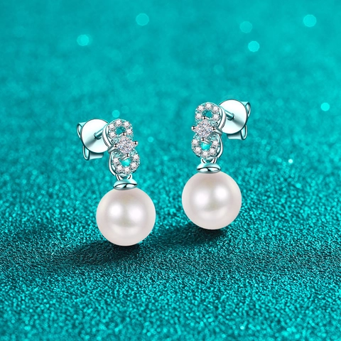925 Sterling Silver Moissanite Freshwater Pearl Stud Earrings For Women Infinity Symbol Infinity Drop Earrings Fashion Jewelry Gift