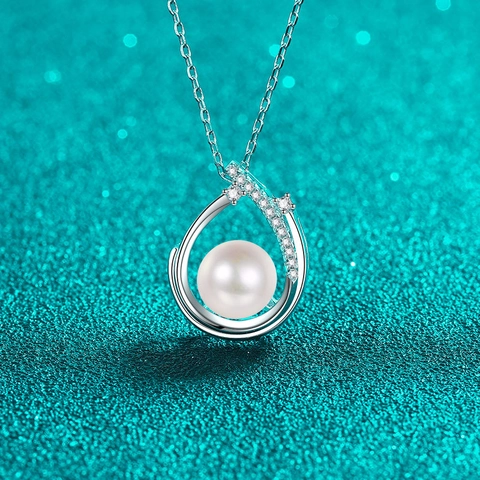 S925 Sterling Silver Freshwater Pearl Pendant Necklace Moissanite Inlaid Water Drop Design Minimalist Clavicle Chain Elegant Commute Jewelry For Women