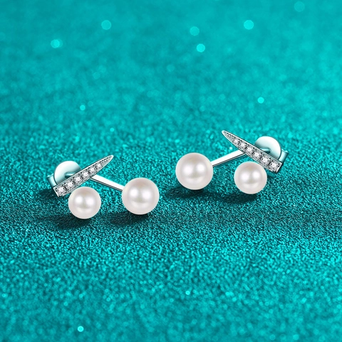 Boucles d'Oreilles Clous Cerise en Argent Sterling S925 Avec Moissanite et Perle d'Eau Douce Pour Femme Bijoux Élégants et Doux