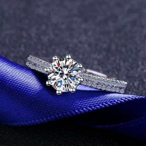 925 Sterling Silber Ring Für Damen Krone Sechszackige Fassung Moissanit Zirkonia Pflaster Seitenstein Eleganter Party Hochzeit Finger Schmuck