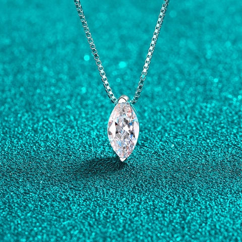 Collana Goccia d'Acqua in Moissanite e Zirconia con Taglio a Marchesa Catena Veneziana in Argento Sterling 925 Pendente Donna