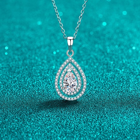 Collana con Pendente in Argento Sterling 925 Moissanite Zirconia per Donna Doppio Halo Taglio a Pera Goccia d'Acqua Gioielli di Lusso Regalo
