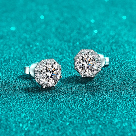 Orecchini a Bottone in Argento Sterling S925 Con Halo Ottagonale in Moissanite per Donna Gioielli di Moda Minimalisti Geometrici