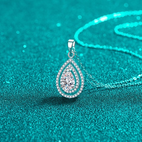 Collana con Pendente in Argento Sterling 925 Moissanite Zirconia per Donna Doppio Halo Taglio a Pera Goccia d'Acqua Gioielli di Lusso Regalo