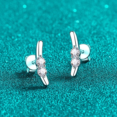 Pendientes de Botón de Moissanita de Plata de Ley 925 Lindas Orejas de Conejo Pequeño Arco Joyería para Mujer Accesorios