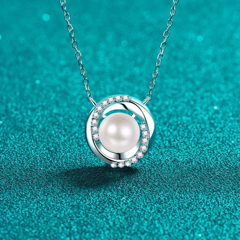 Collier en Argent Sterling 925 Moissanite et Perle d'Eau Douce pour Femme Pendentif en Forme de U Chaîne Forçat Bijoux 0.18ct