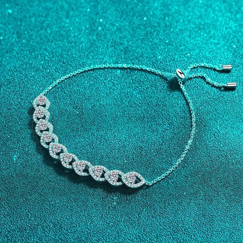 Bracelet en Argent Sterling 925 avec Moissanite Cœur pour Femme Fermoir Bolo Réglable Coupe Ronde Incrusté Bijoux de Mode Luxe