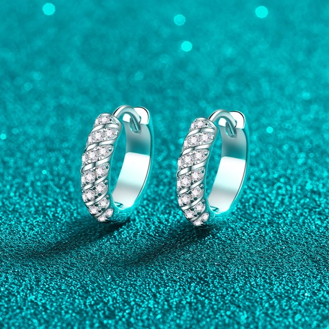 925 Sterling Silver Moissanite Hoop Earrings For Women Minimalist Twisted Rope Pave Sparkly Ear Buckle Fashion Jewelry